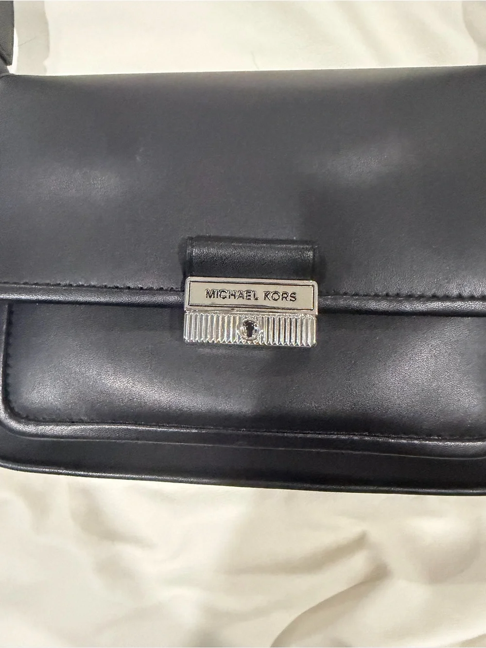 Michael Kors Black Leather Crossbody with Silver-Tone Lock